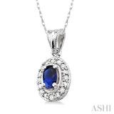 5x3 MM Oval Shape Sapphire and 1/20 Ctw Single Cut Diamond Pendant in 10K White Gold with Chain