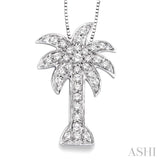 1/2 Ctw Round Cut Diamond Palm Tree Pendant in 14K White Gold with Chain