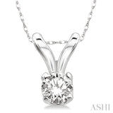 1/10 Ctw Round Cut Diamond Solitaire Pendant in 14K White Gold with Chain
