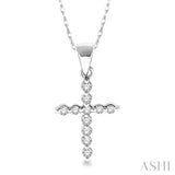 1/10 Ctw Round Cut Diamond Cross Petite Pendant in 14K White Gold with Chain