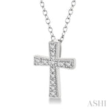 1/20 Ctw Round Cut Diamond Cross Pendant with Chain in Sterling Silver