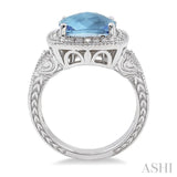 10x10 MM Cushion Shape Blue Topaz and 1/20 Ctw Round Cut Diamond Ring in Sterling Silver