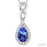 6x4 MM Pear Shape Tanzanite and 1/10 Ctw Round Cut Diamond Pendant in 14K White Gold with Chain