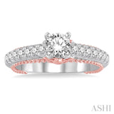 7/8 Ctw Diamond Engagement Ring with 1/2 Ct Round Cut Center Stone in 14K White and Rose Gold