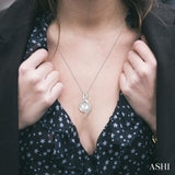 7x7 MM Round Shape Cultured Pearl and 1/20 Ctw Round Cut Diamond Pendant in Sterling Silver with Chain