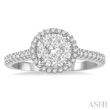 1/2 ctw Round Diamond Lovebright Halo Engagement Ring in 14K White and Yellow Gold