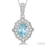 6x4 MM Ethnic Oval Cut Aquamarine and 1/6 Ctw Round Cut Diamond Semi-Precious Pendant in 10K White Gold with chain