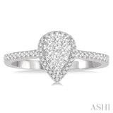 1/3 Ctw Pear Shape Round Cut Diamond Lovebright Ring in 14K White and Rose Gold