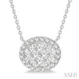 3/4 Ctw Oval Shape Round Cut Diamond Lovebright Pendant With Chain in 14K White Gold