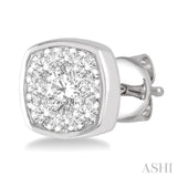 1/2 Ctw Cushion Shape Round Cut Diamond Lovebright Bezel Stud Earrings in 14K White Gold