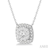 1 Ctw Cushion Shape Lovebright Diamond Pendant With Chain in 14K White Gold