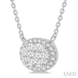 1 Ctw Oval Shape Round Cut Diamond Lovebright Pendant With Chain in 14K White Gold