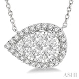 3/4 Ctw Pear Shape Round Cut Diamond Lovebright Pendant With Chain in 14K White Gold
