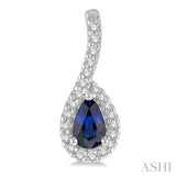 5x3 MM Hanging Arm Pear Cut Sapphire and 1/6 Ctw Round Cut Diamond Precious Earrings in 10K White Gold