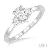 3/4 Ctw Pear and Triangle Cut Diamond Ladies Engagement Ring with 1/2 Ct Pear Cut Center Stone in 14K White Gold