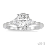 3/4 Ctw Pear and Triangle Cut Diamond Ladies Engagement Ring with 1/2 Ct Pear Cut Center Stone in 14K White Gold