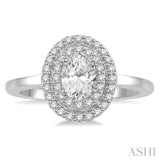 3/4 Ctw Round & Oval Cut Diamond Ladies Engagement Ring with 1/2 Ctw Oval Cut Center Stone in 14K White Gold