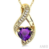 7mm Heart Shape Amethyst and 1/20 Ctw Single Cut Diamond Semi Precious Pendant in 14K Yellow Gold with Chain