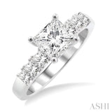 1 Ctw Diamond Engagement Ring with 5/8 Ct Princess Cut Center Stone in 14K White Gold