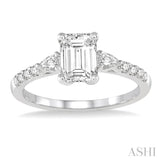 3/8 Ctw Emerald Shape Pear & Round Cut Diamond Semi-Mount Engagement Ring in 14K White Gold