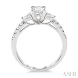 3/8 Ctw Emerald Shape Pear & Round Cut Diamond Semi-Mount Engagement Ring in 14K White Gold