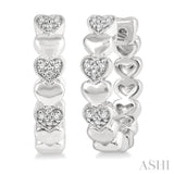 1/20 Ctw Mini Hearts Round Cut Diamond Hoop Earrings in Sterling Silver