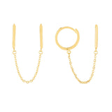 14K Double Pierced Chain Huggies