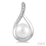 6x6 MM Drop Shape Cultured Pearls and 1/50 Ctw Round Cut Diamond Earrings in Sterling Silver