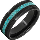 Black Diamond Ceramic ™Turquoise Ring with Eagle Feather Engraving