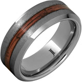 Barrel Aged™ Rugged Tungsten™ Ring with Cabernet Wood Inlay and Grain Finish