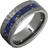 Rugged Tungsten™ Ring with Lapis Lazuli Inlay and Moon Crater Finish