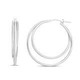 Silver with Rhodium Finish Polished Triple Row Earring with Hinged Clasp