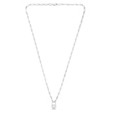 Silver 18inch with Rhodium Finish Polished Paperclip Heart Lock Necklace with Lobster Clasp