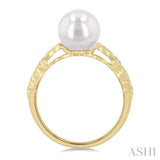 8 MM Cultured Pearl and 1/10 Ctw Round Cut Diamond Ring in 14K Yellow Gold
