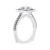 Black and White Rhodium Tips Diamond Halo Vintage Engagement Ring in 14K White Gold (Semi-Mount)