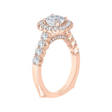 Cushion Cut Diamond Halo Engagement Ring with Band in 14K Rose Gold (Semi-Mount)