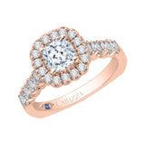 Cushion Cut Diamond Halo Engagement Ring with Band in 14K Rose Gold (Semi-Mount)