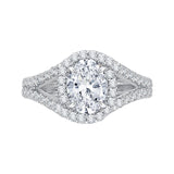 Split Shank Oval Shape Diamond Halo Engagement Ring in 14K White Gold (Semi-Mount)