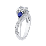 Oval Cut Diamond Engagement Ring with Sapphire in 14K White Gold (Semi-Mount)