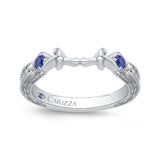 Round Diamond Wedding Band with Sapphire in 14K White Gold