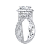 Split Shank Cushion Cut Diamond Halo Engagement Ring in 14K White Gold (Semi-Mount)