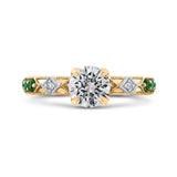 Round Diamond and Green Tsavorite Engagement Ring in 14K Two Tone Gold (Semi-Mount)