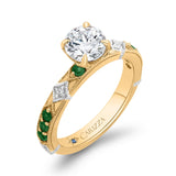 Round Diamond and Green Tsavorite Engagement Ring in 14K Two Tone Gold (Semi-Mount)