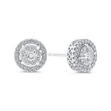 10K White Gold Round 3/4 ct Diamond Double Halo Stud Earrings in 14K White Gold