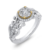 1/2 ct Round White Diamond Double Halo Fashion Ring in 10K Two Tone Gold