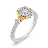5/8 ct Round White Diamond Double Flower Fashion Ring in 10K Two Tone Gold