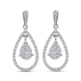 Round Diamond Pear Shape Dangle Earrings in 14K White Gold