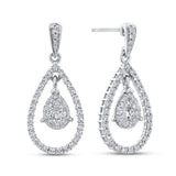 Round Diamond Pear Shape Dangle Earrings in 14K White Gold