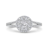 Split Shank Round Diamond Halo Engagement Ring in 14K White Gold