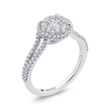 Split Shank Round Diamond Halo Engagement Ring in 14K White Gold